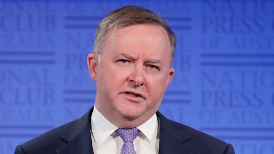 Opposition Leader Anthony Albanese addresses the National Press Club.