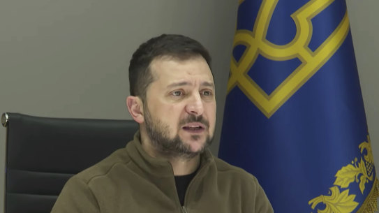 Volodymyr Zelenskyy speaks during the video conference of the leaders of the Group of Seven and Ukraine.