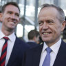 Prime Minister Scott Morrison and Liberal candidate for Reid, Fiona Martin, and Labor candidate for Reid, Sam Crosby and Opposition Leader Bill Shorten. 