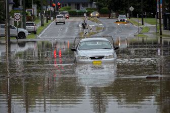 Flooding on Buller Street in Port Macquarie on Saturday.