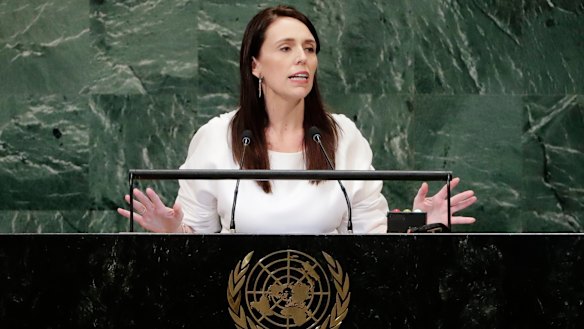 Jacinda Ardern addresses the United Nations General Assembly last week.