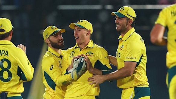 The Australians celebrate.