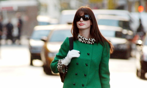 Anne Hathaway during one of the many iconic moments from The Devil Wears Prada.