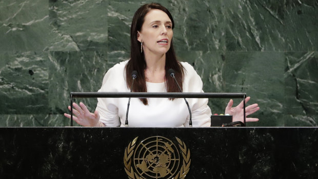 Jacinda Ardern addresses the United Nations General Assembly last week.