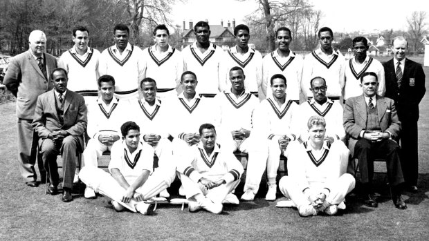 Butcher (back row, second from right) with the 1963 West Indies side featuring captain Frank Worrell and all-rounder Garfield Sobers (seated fourth and sixth from left).