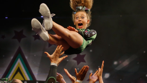 Coco Fox, age 14, at the Australian Cheerleading Championships in 2015.