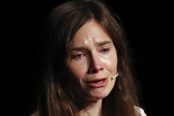 Amanda Knox gets emotional as she speaks at a Criminal Justice Festival at the University of Modena, Italy.