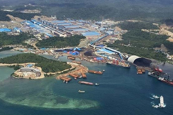 The Hengjaya nickel project in central Sulawesi, Indonesia, is 80 per cent owned by Nickel Mines and 20 per cent owned by Tsingshan subsidiary Shanghai Decent. Tsingshan built this huge $US6 billion industrial park nearby. 