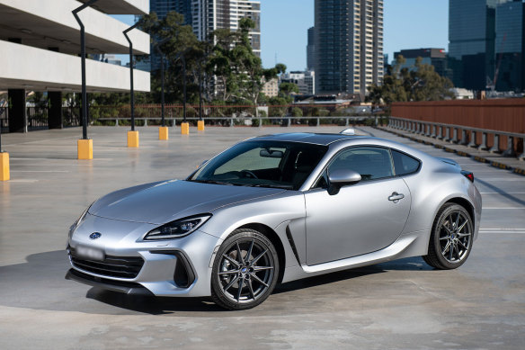 A 2022 Subaru BRZ Coupe, the same model Marcellus Otero was driving at excessive speed when he crashed.