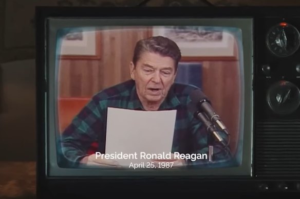 The Ontario government’s advertisement used footage and audio from a 1987 address by then US president Ronald Reagan.