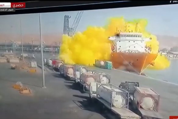 Screenshot of a video showing the explosion in the southern port city of Aqaba.