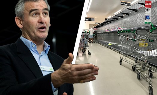 Woolworths CEO Brad Banducci says demand for toilet paper is finally declining.