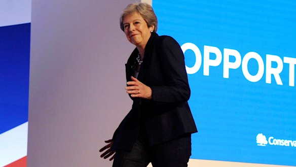 British Prime Minister Theresa May danced her way on stage to ABBA.