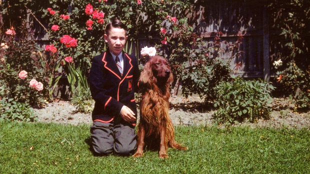Hugh Wirth as a schoolboy at Xavier with his red setter.