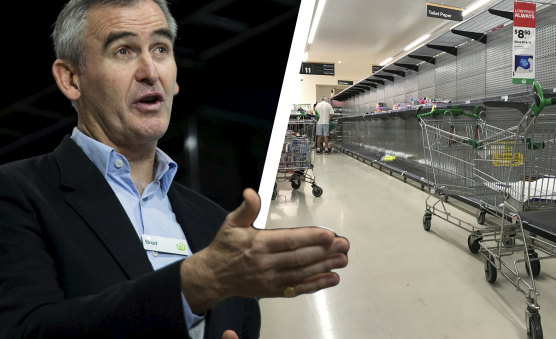 Woolworths CEO Brad Banducci says demand for toilet paper is finally declining.