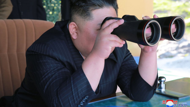 North Korean leader Kim Jong-un observes a military test on Thursday.