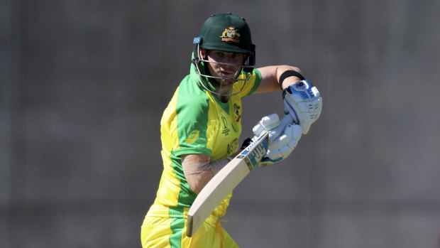 Controlled: Steve Smith in action during Australia's victory over the West Indies.