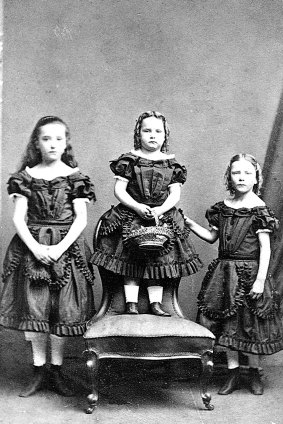 From left:  Nellie with her sisters Belle (Isabella) and Annie (Ann), circa 1869.