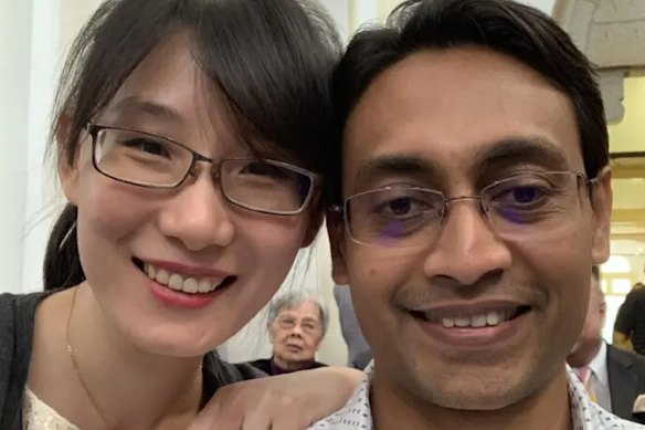 Li-Meng Yan and Ranawaka Perera at a friend’s wedding in April 2019. 