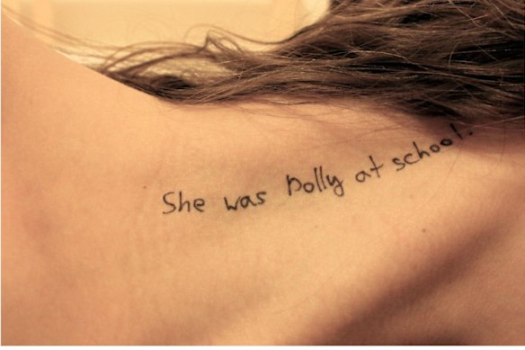 The new images include close-ups of sentences from Lolita written on different parts of an unidentified woman’s body.
