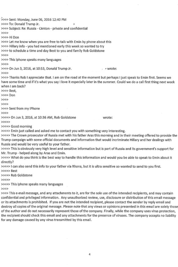 Donald Trump jnr's email back-and-forth with Rob Goldstone.