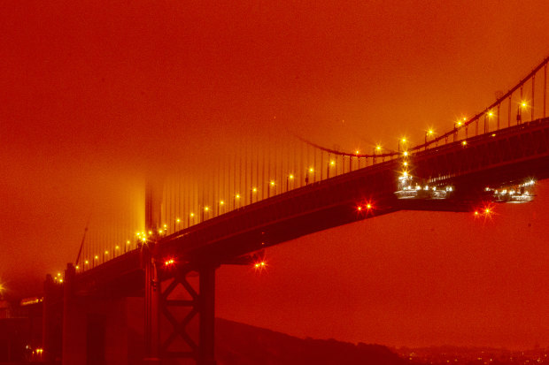 California’s wildfires sent San Francisco’s Golden Gate Bridge into daytime darkness on September 9.