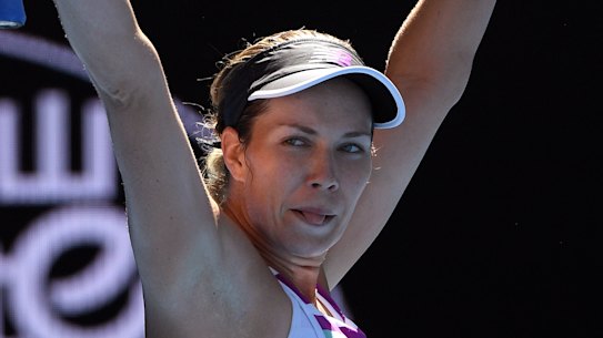 Danielle Collins celebrates her victory.