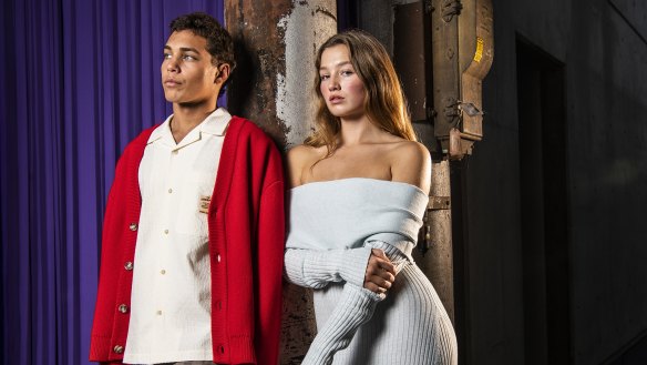 Models wearing Joseph & James (left) and Anna Quan, two brands showcasing wool in their collections at Australian Fashion Week.