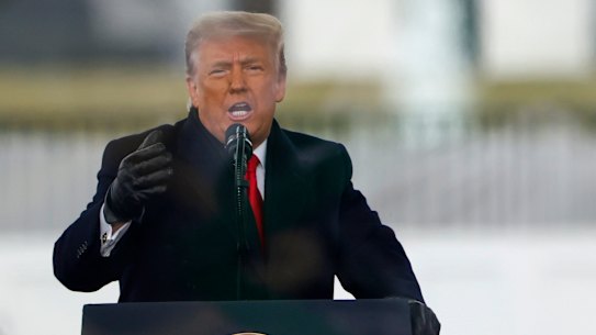 Donald Trump at the rally outside the Capital building on January 6.