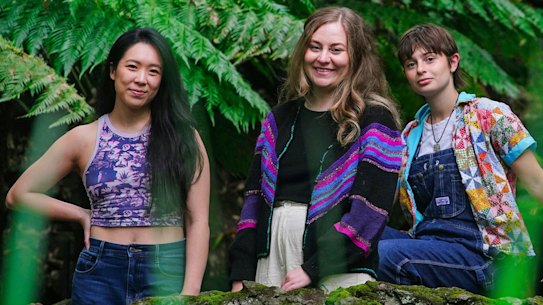 Director Sophie Somerville, centre, with actors Melissa Gan, left, and Emmanuelle Mattana in Melbourne.