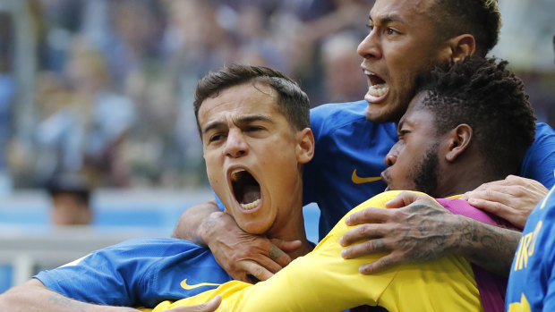 Breaking through: Brazil\'s Philippe Coutinho after scoring the opener.