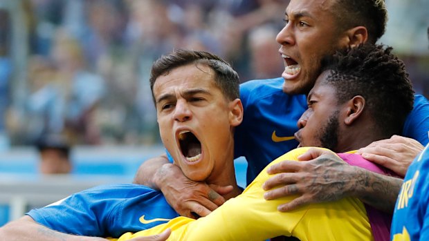 Breaking through: Brazil\'s Philippe Coutinho after scoring the opener.