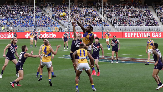 West Coast's Nic Natanui got the better of Sean Darcy in the season's only western derby.