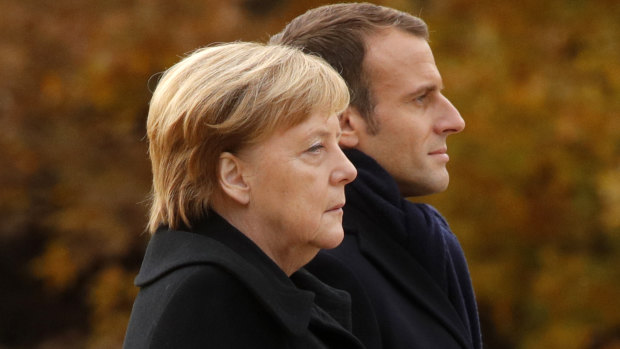 German Chancellor Angela Merkel (left) echoed calls from French President Emmanuel Macron (right) to establish a European army.