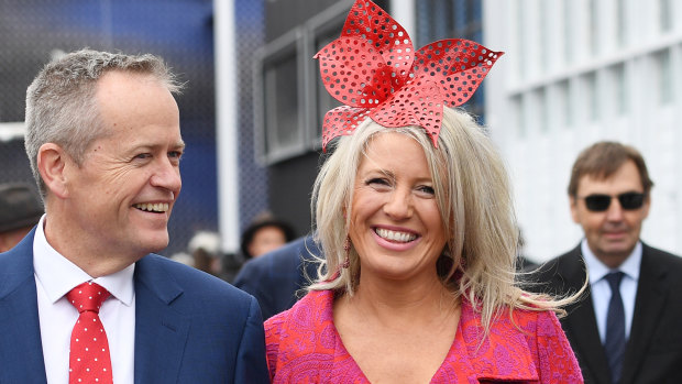 Former Federal Opposition leader Bill Shorten and his wife Chloe at Flemington's Birdcage in 2014.