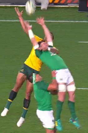 Folau was shown a yellow card for this incident in the third Test against Ireland. 