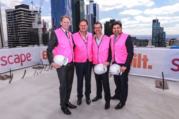 Craig Carracher (left) with the co-founders of Scape, Australia's largest student accommodation provider.