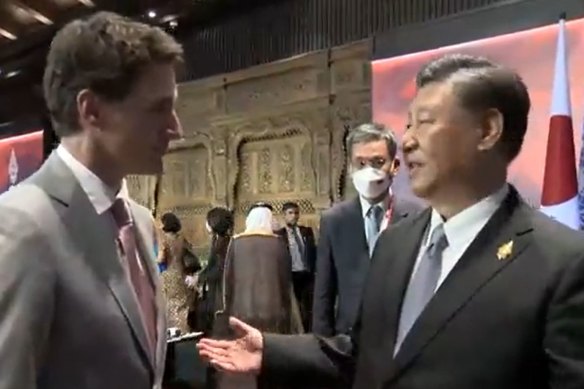 Chinese President Xi Jinping rebukes Canadian Prime Minister Justin Trudeau at the G20 summit in Bali.