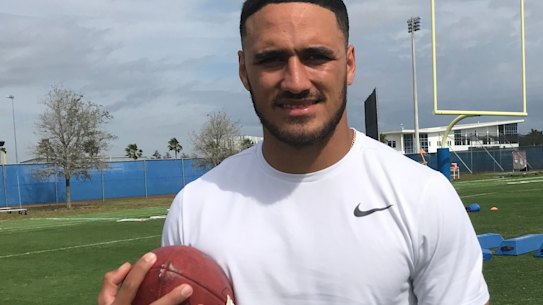 Former Cronulla fullback Valentine Holmes is a step closer to his NFL dream.