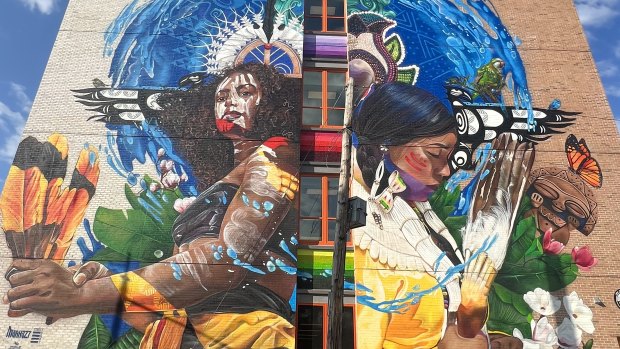 ‘Magnificent mural’: Patty Mills takes Indigenous Australia to Brooklyn