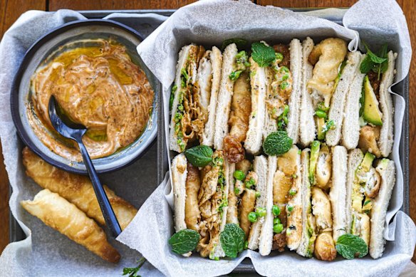 Fish fingers meet club sandwiches.