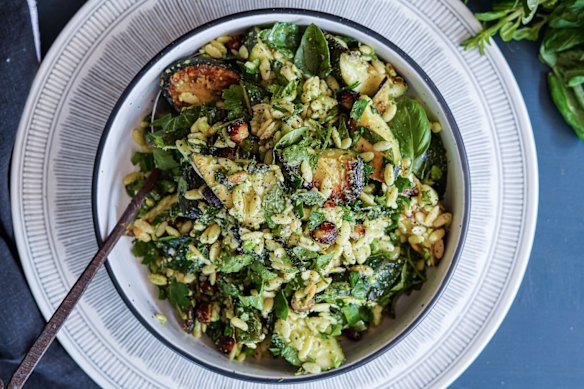 Charred zucchini pasta salad.