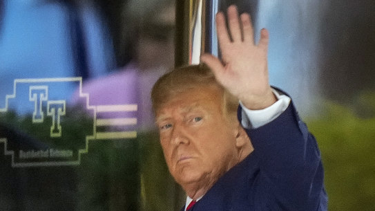 Former US president Donald Trump arrives at Trump Tower in New York.