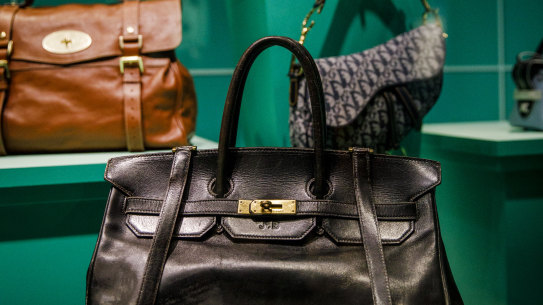 The original Birkin (centre) is on display at London’s Victoria and Albert Museum.