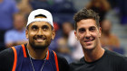 Nick Kyrgios beat childhood mate Thanasi Kokkinakis in the first round of the US Open.