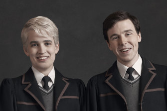 Nyx Calder (left) as Scorpius Malfoy and Sean Rees-Wemyss as Albus Potter in Harry Potter and the Cursed Child.