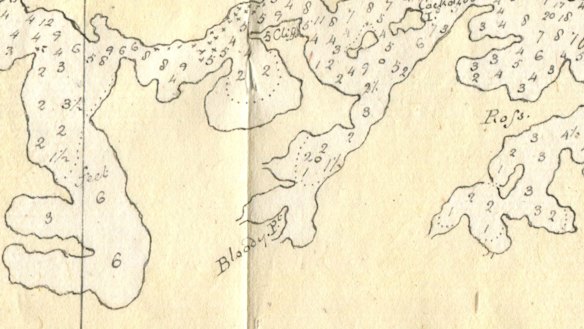 Detail in 1788 chart drawn by William Bradley showing Bloody Point.