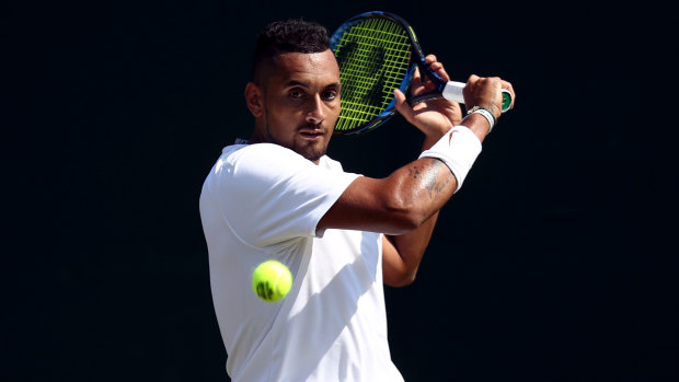 Full swing: An in-form Nick Kyrgios is progressing well at this year's Wimbledon.