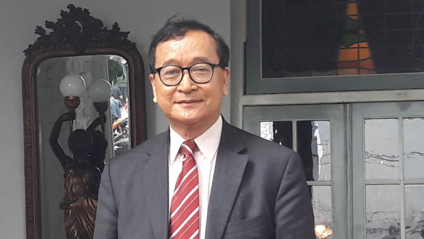 Exiled Cambodian opposition leader Sam Rainsy in Jakarta.