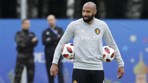 Thierry Henry during his coaching role with Belgium at the World Cup.